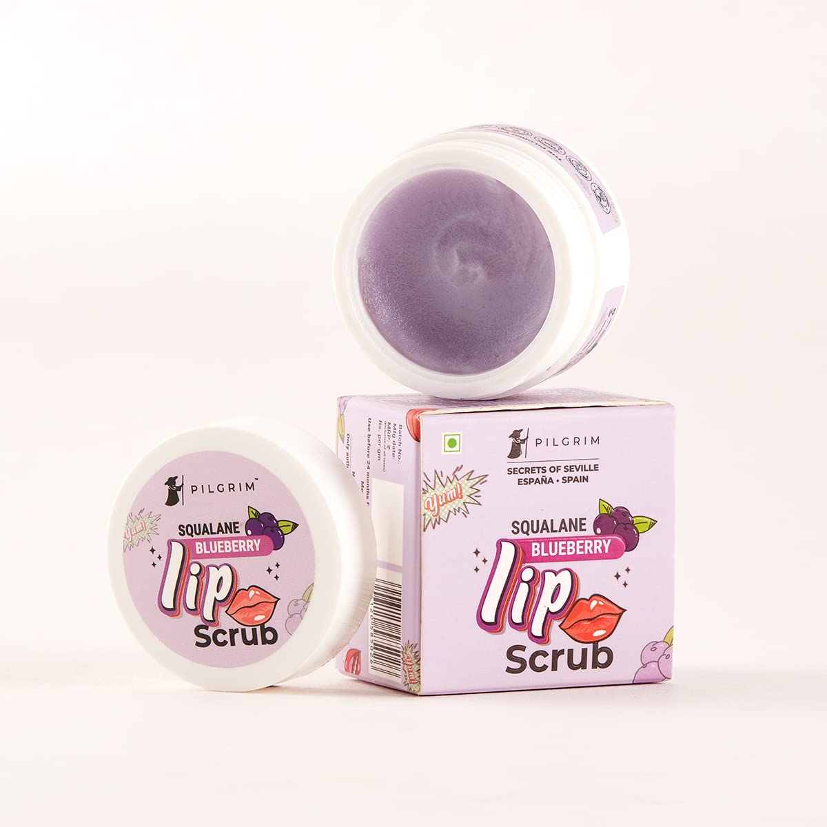 Pilgrim Squalane Lip Scrub (Pack of 2 Blueberry) for Women & Men for Smooth Lips |Lip Scrub for Dark Lips |Lip Scrub with Sugar & Shea Butter for gentle exfoliation, hydrated, smooth & soft lips.