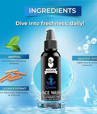 Muuchstac Ocean Face Wash for Men | Fight Acne & Pimples, Brighten Skin, Clears Dirt, Oil Control, Refreshing Feel - Multi-Action Formula (100 ml)