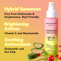 DAUGHTER EARTH Sunnydip Hybrid Sunscreen SPF 50 PA++++ | No White Cast, Hydrating Broad Spectrum, Very High Protection With Vitamin C & Sea Kelp | Lightweight, Non-Greasy For All Skin Types - 50ml