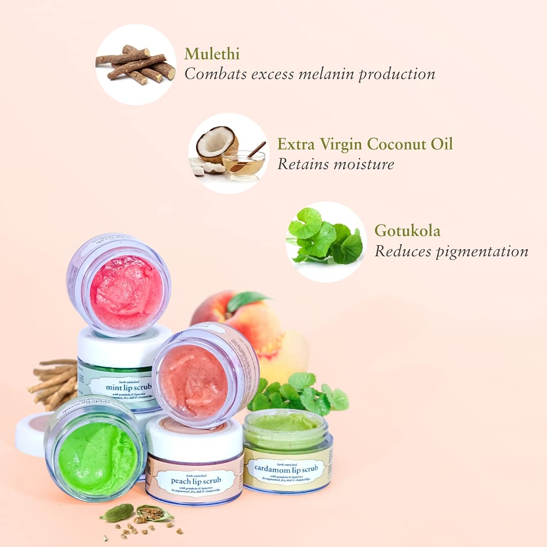 Just Herbs Ayurvedic Peach Lip Scrub For Dry,Chapped & Smoker Lips - SLS & Paraben Free 15gm