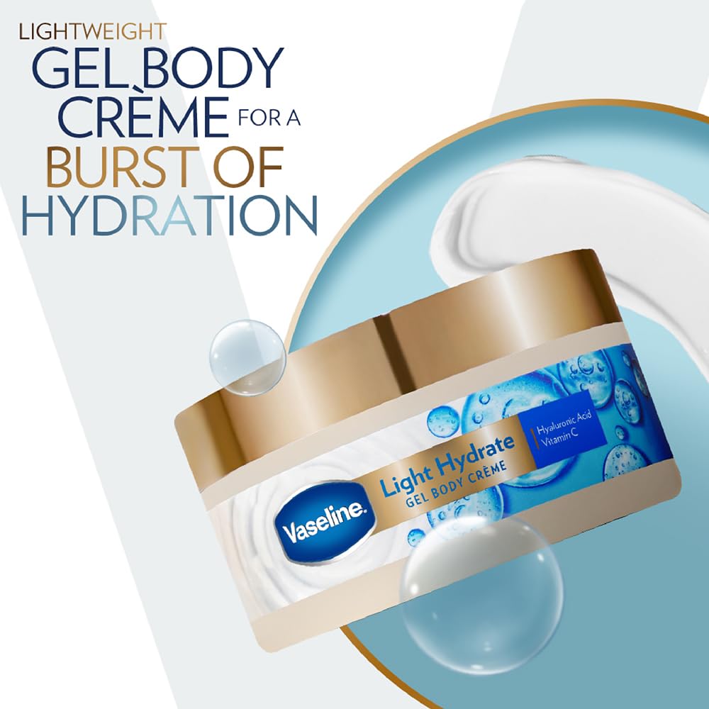Vaseline Light Hydrate Gel Body Creme, 180 g. Hyaluronic Acid & Vitamin C for Hydrated, Radiant Skin