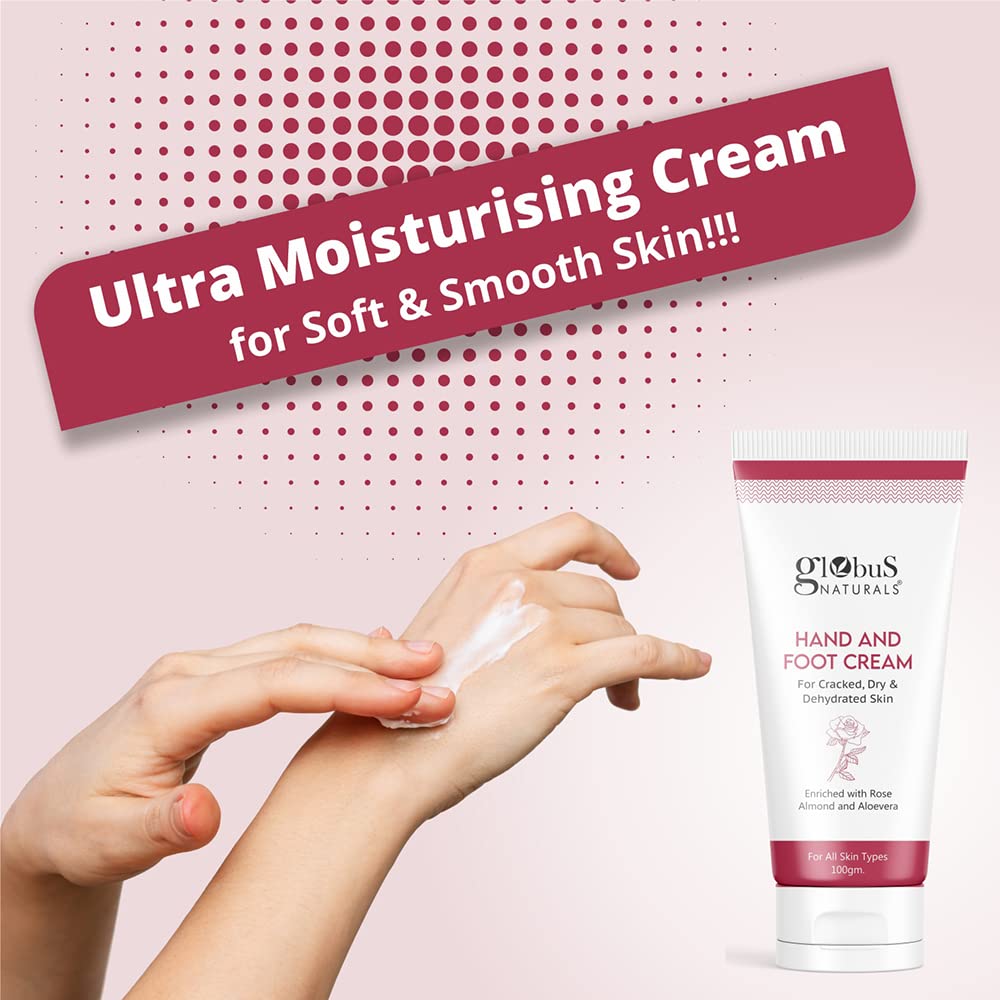 Globus Naturals Nourishing Hand & Foot Cream, Enriched with Rose & Anantmool, For Nourished, Moisturised Hands & Feet, Suitable for All Skin Types 100 gms (Pack of 2)