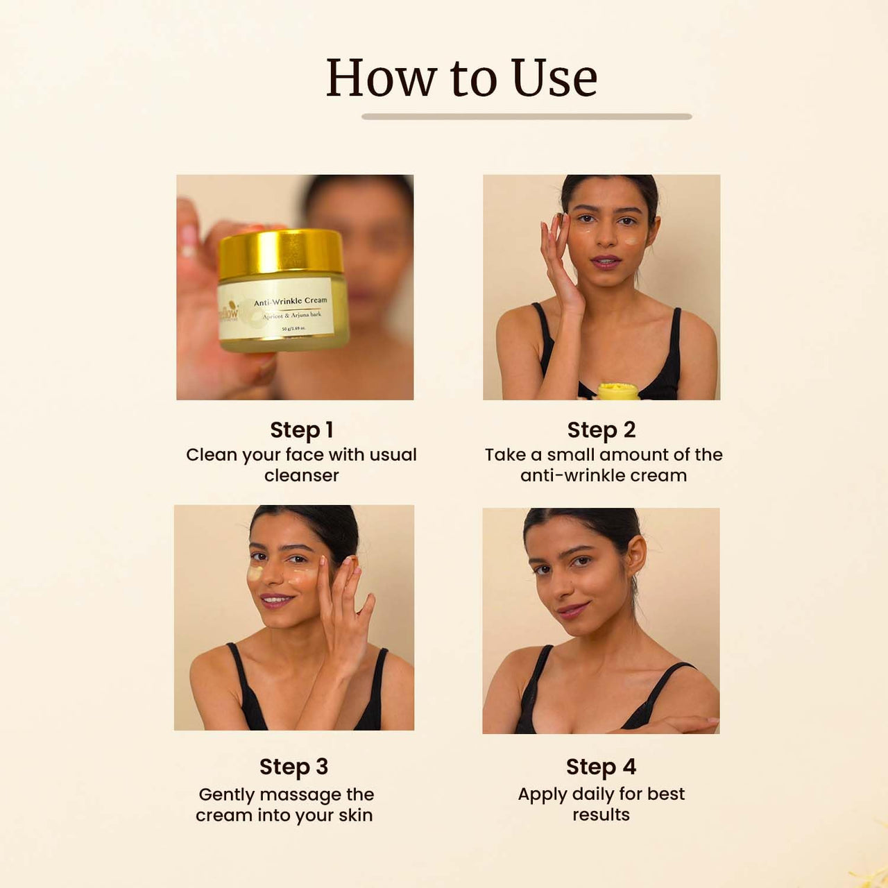 Mellow Herbal Anti-Wrinkle Face Cream with Babachi Ark & Arjuna Bark | Ayurvedic Anti-Aging Moisturizer | Hydrating, Firming & Wrinkle-Reducing Formula | Paraben-Free & Ayush Certified | 50gm