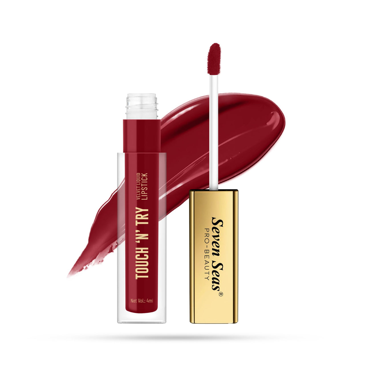 Seven Seas Touch N Try Velvet Liquid Lipstick | Matte Finish | One Swipe Application | Non Transfer | Water Proof | Liquid Lipstick for Women | Long Lasting Stay Up to 8 Hours (33, 4ML)