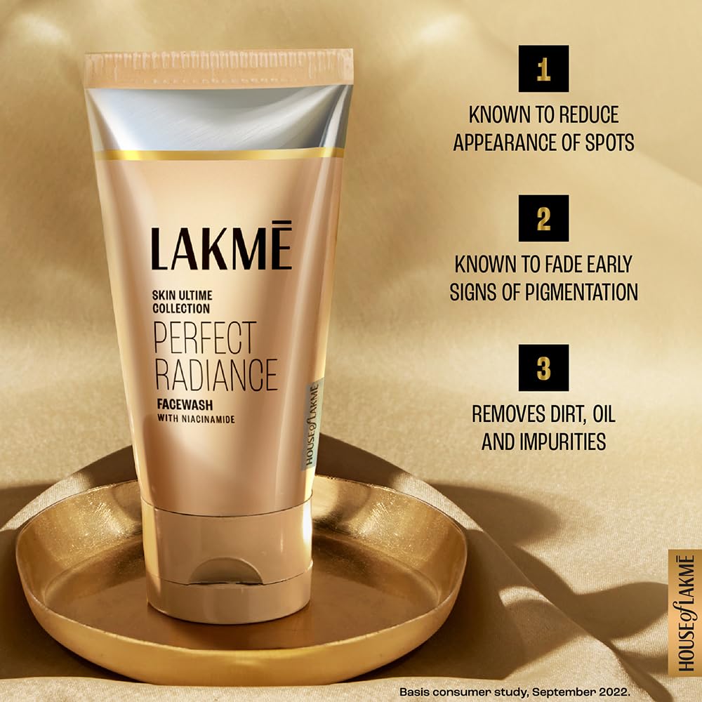 Lakmé Perfect Radiance Brightening Facewash With 98% Pure Niacinamide Complex | For Glowing Skin With Glycerin | Known To Reduce Pigmentation | 100Gm