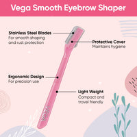 Vega Eyebrow Shaper for Women - Pack of 3 Reusable Face Razor, Painless Facial Hair Removal, Razor for Face, Eyebrows, Upper Lips, Chin, Side Locks, Forehead, (ESS-01)