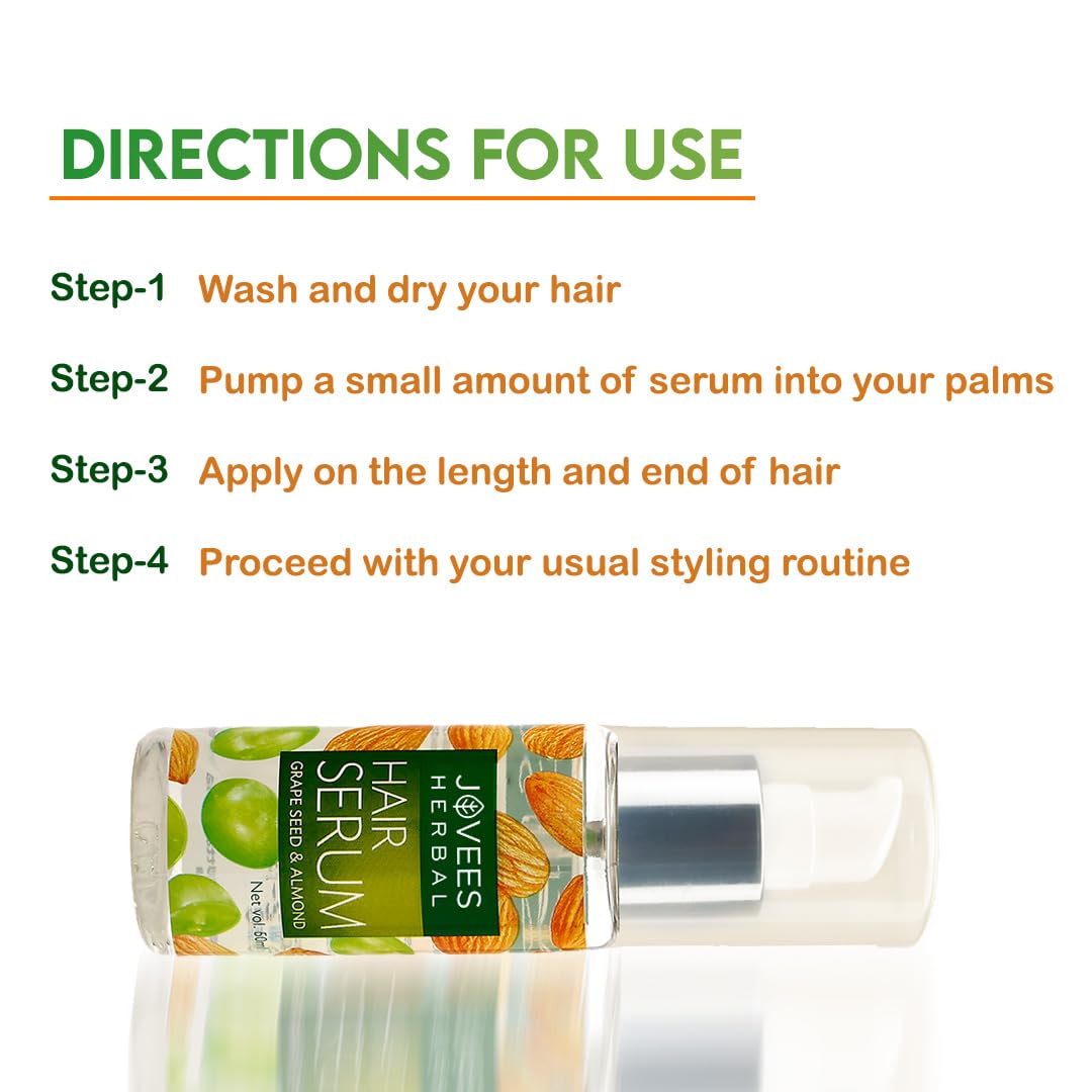 Jovees Herbal Hair Serum Grape Seed and Almond | For Frizzy Hair | Prevents Hairfall | For Men & Women (60ml)