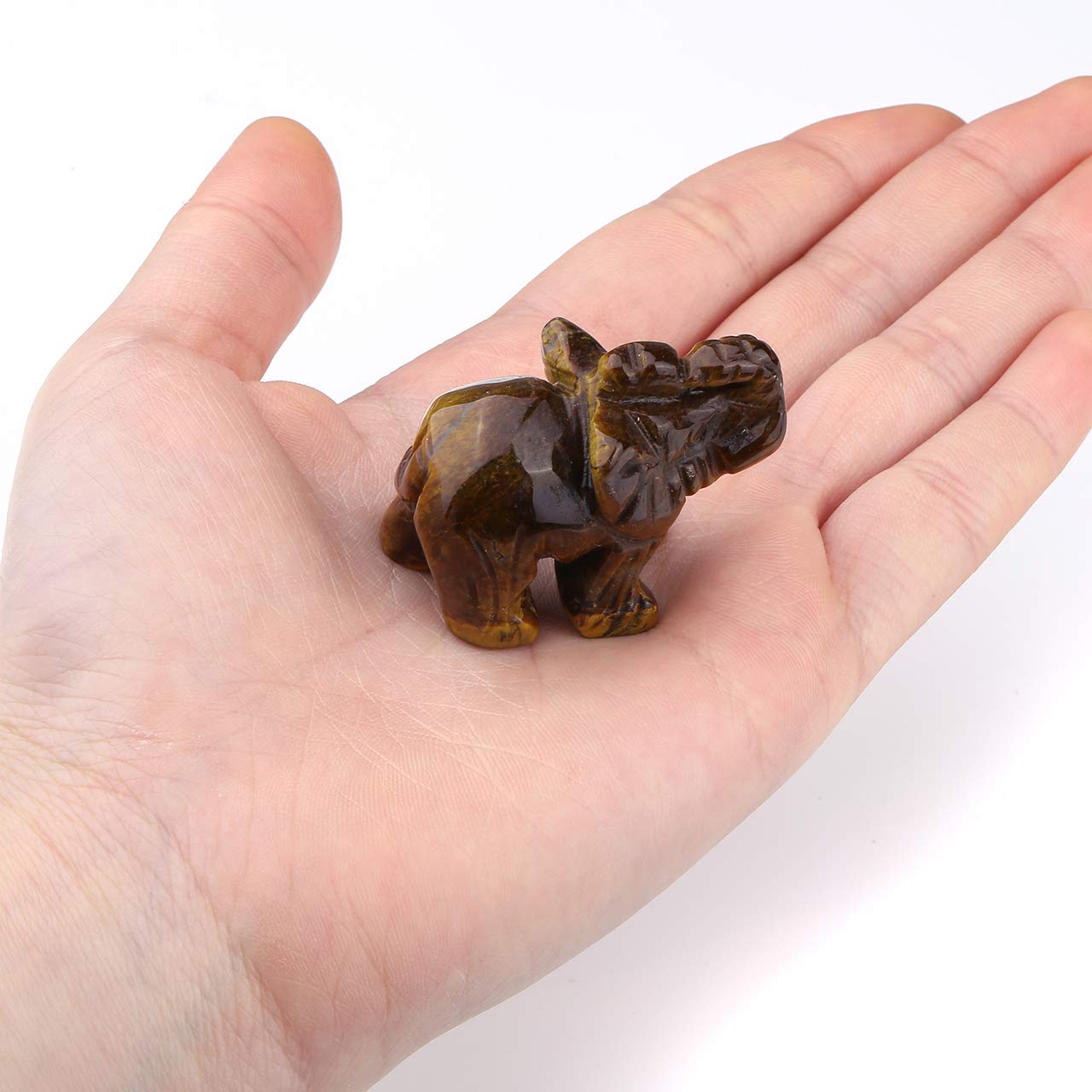 JOVIVI 2pc Natural Carved Healing Gemstones Crystal Elephant Figurine Statues 1.5'' Home Room Decor Desk Decoration Christmas Ornametns, with Gift Box Green + Brown