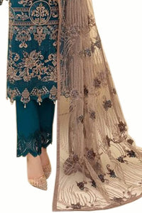 Miss Ethnik Women's  Faux Georgette Semi Stitched Top With Unstitched Santoon Bottom and Net Dupatta Embroidered Straight Top Dress Material (Pakistani Salwar Suit)