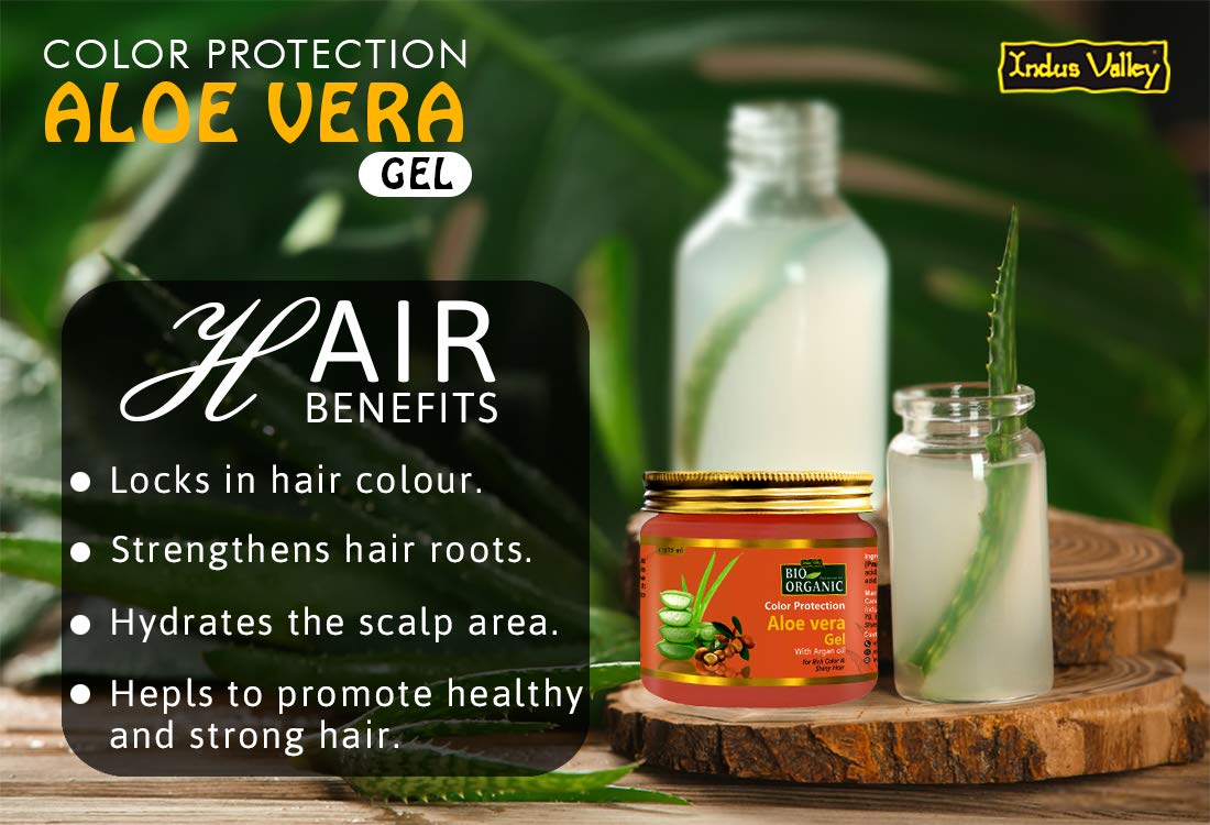 INDUS VALLEY Bio Organic Color Protection Aloe Vera Gel With Argan Oil For Rich Colour & Shiny Hair - (175ml)