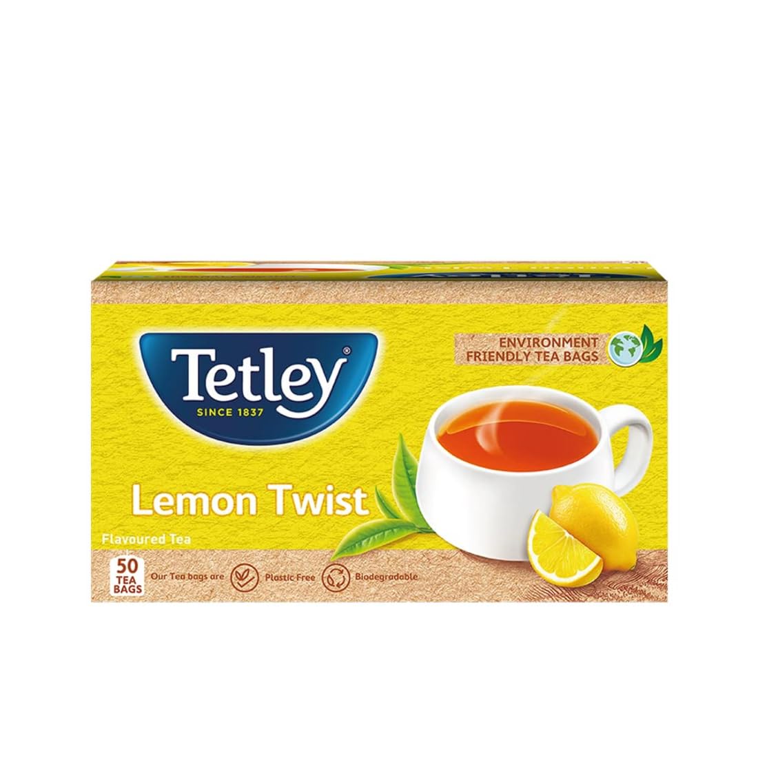 Tetley | Lemon Flavoured Refreshing Tea | Black Tea | 50 Tea Bags, 100 Grams