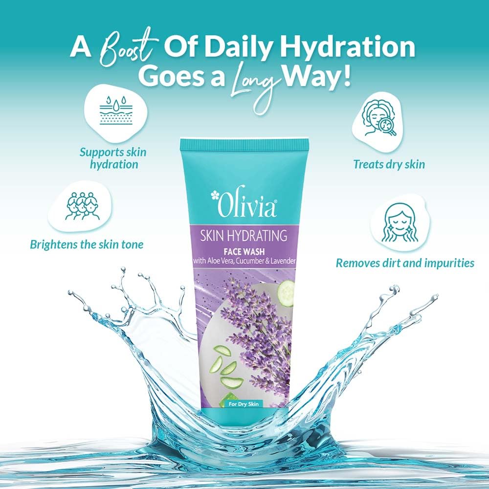 Olivia Hydrating Face Wash With Aloe Vera Cucumber And Lavender | Face Wash For Dry Skin, Normal Skin & Sensitive Skin | Gently Cleanses Skin From Dirt & Oil, Paraben Free - 100Ml