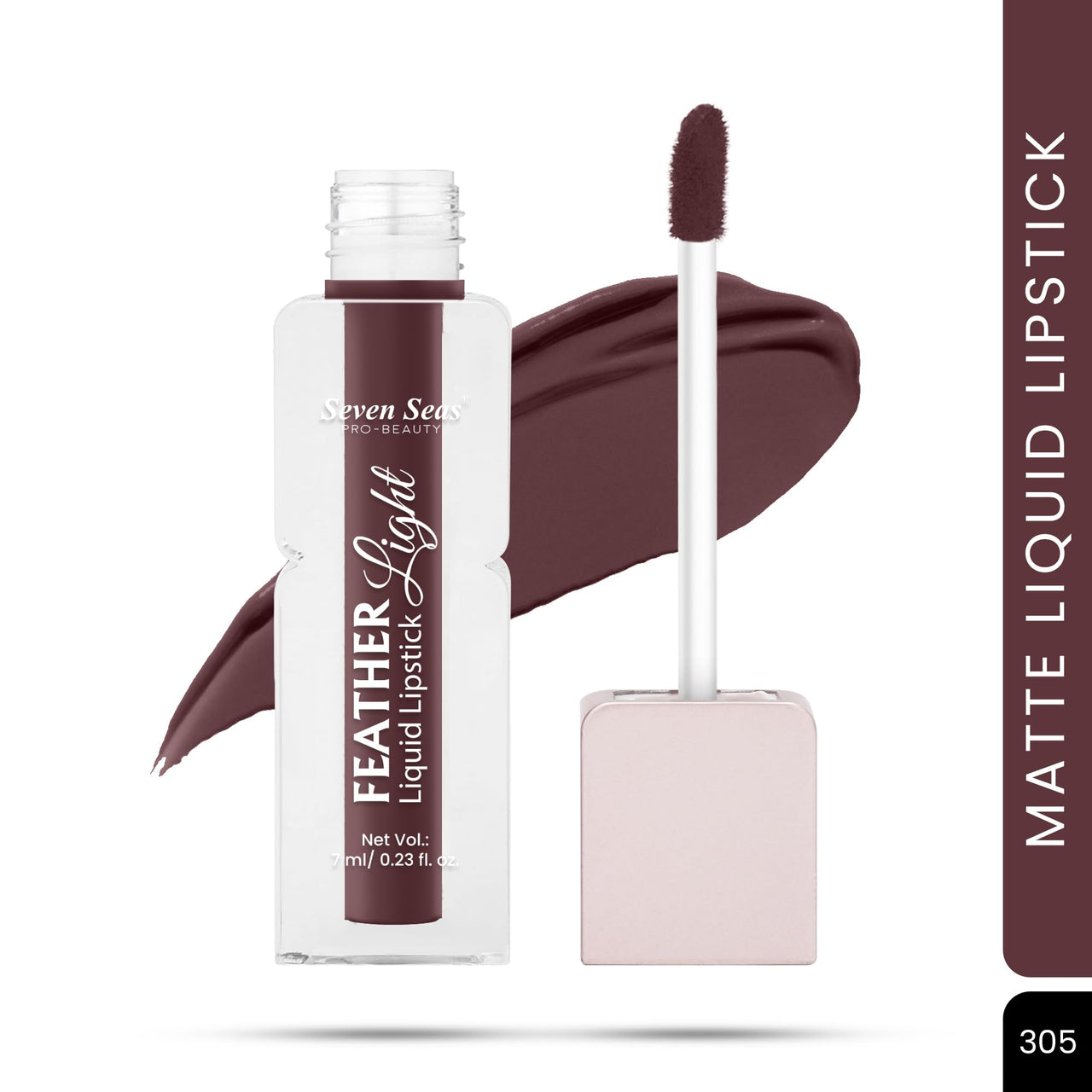 Seven Seas Feather Light Liquid Lipstick | Matte Finish Liquid Lipstick | Long Lasting | Non Transfer | One Coat Application | Stay Upto 12 Hours (305, 6ml)