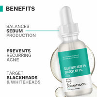 DERMATOUCH Salicylic Acid 2% Seboclear w/w 1% Face Serum | For Acne & Blackheads | Specially for Acne-prone & Oily Skin | 30ml