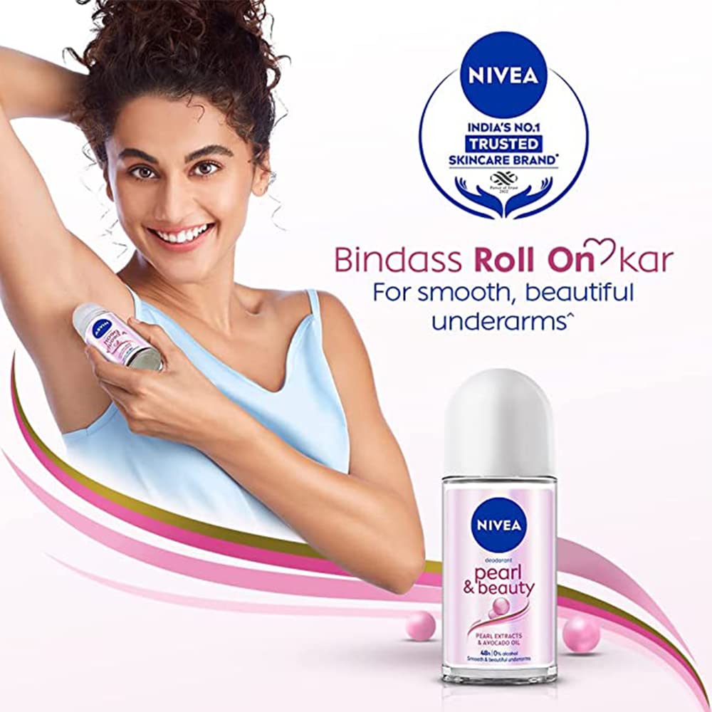 NIVEA Deodorant Roll On, Pearl & Beauty For Women 50ml + Veet Full Body Waxing Kit - Sensitive Skin (20 strips)