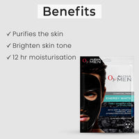 O3+ ALPHA MEN Energy White Charcoal Face Sheet Mask 30g with Charcoal & Hydrating Hyaluronic to Purify & Brighten Skin & O3+ ALPHA MEN Acno D-TAN Face Wash with Hyaluronic & Mint, 50ml Combo