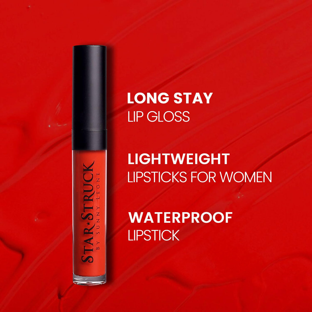 STARSTRUCK BY SUNNY LEONE Glossy Liquid Lip Color, Red | Highly Pigmented, Hi-Shine & Non-Sticky Formula | Lip Gloss For Girls, Women | Red Carpet