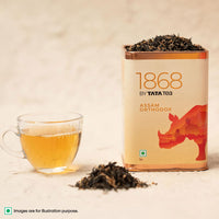 1868 by TATA Tea Assam Orthodox, Pure Assam Black Tea, Dry Rolled Whole Loose Leaves with Golden Tips, Aromatic, Malty, Mildly Sweet, From House of TATA (50 Cups/100g)