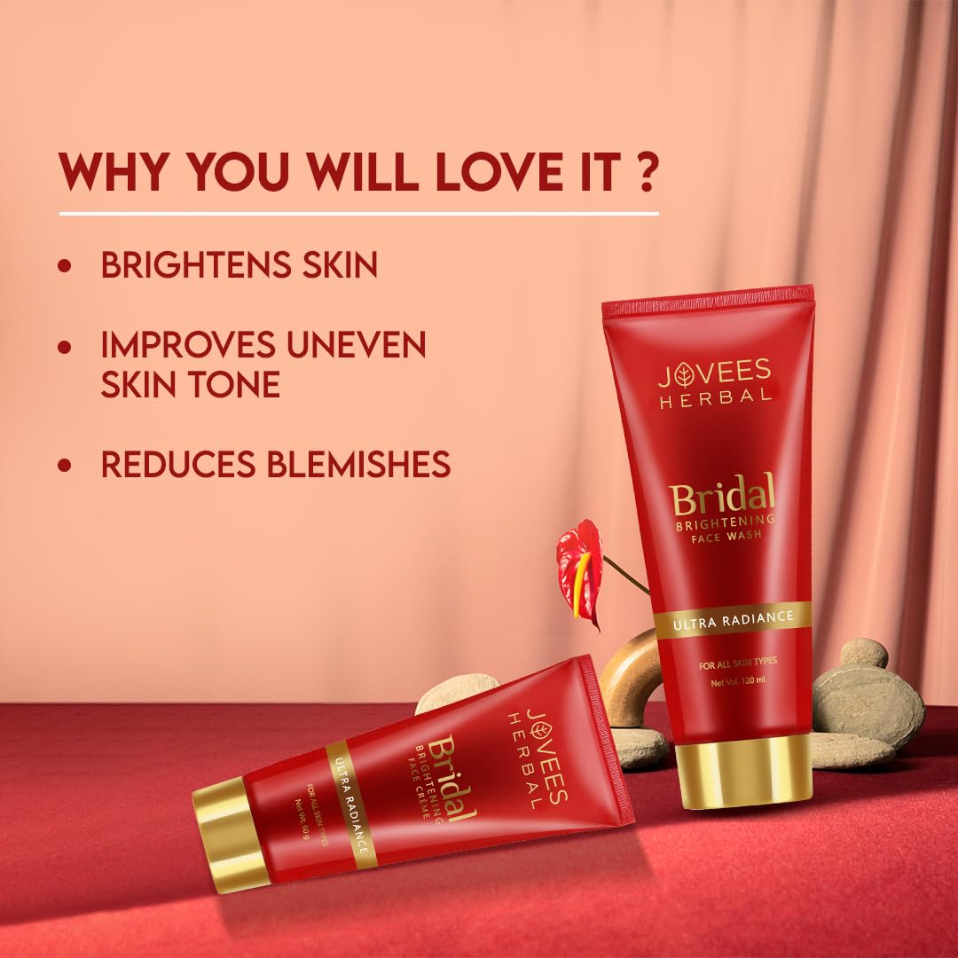 Jovees Herbal Bridal Face Wash 120ml | Ultra Radiance | Hydrating and Bridal Crème 60g | For Natural Glow and Brightness (2 Item in the set)