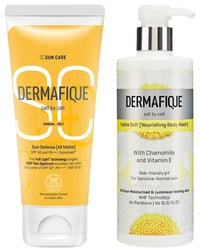 Dermafique Hydra Soft Nourishing Body Wash – 500ml Body Wash Enriched with Vitamin E Chamomile Suitable for Sensitive Normal Skin Balances Skin pH SPF 50 PA +++ Sunscreen 50g for Normal