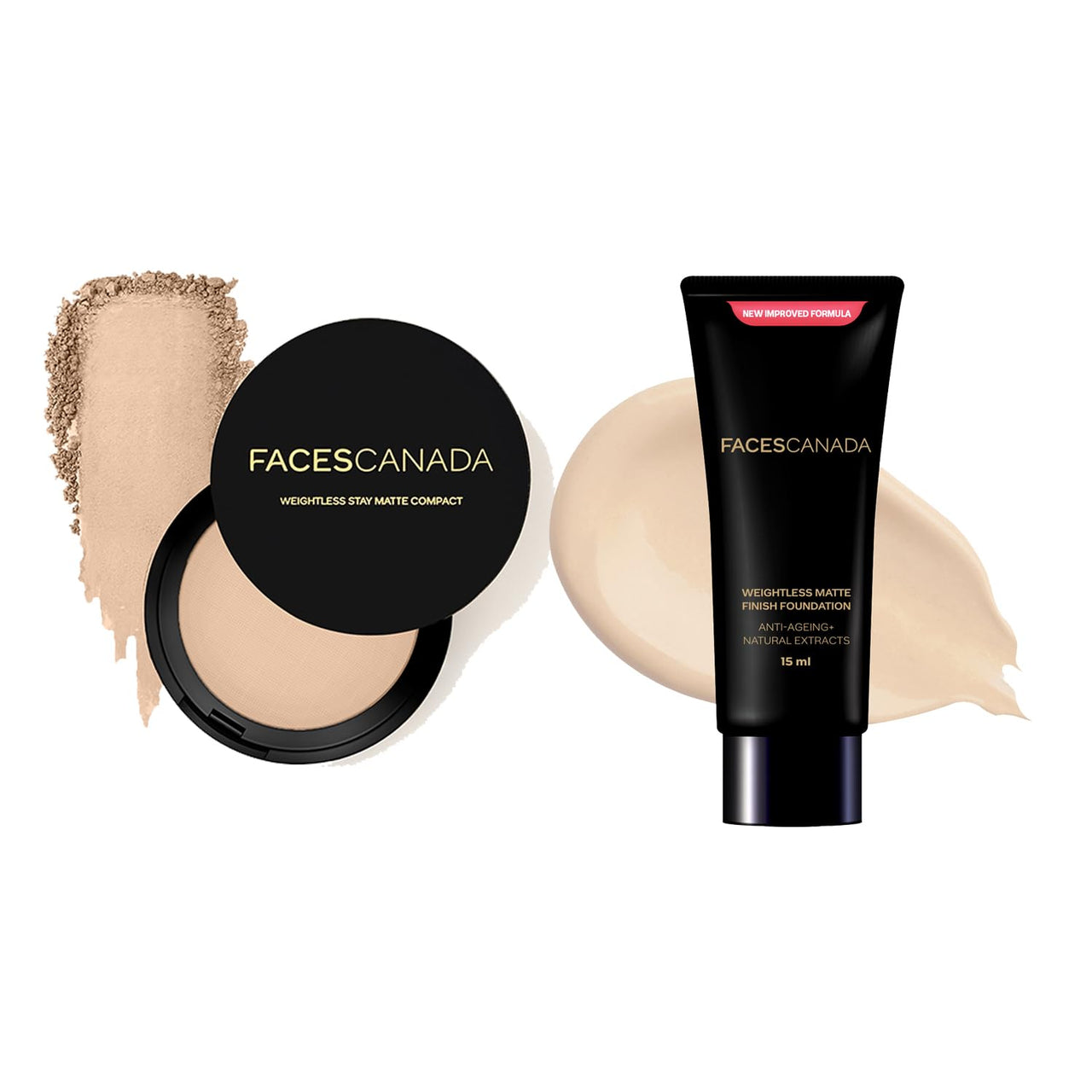 Faces Canada Weightless Stay Matte Compact Vitamin E & Shea Butter, Spf-20 Ivory 01, 9 g And Faces Canada Weightless Matte Finish Foundation, Mini - Ivory, 18 ml