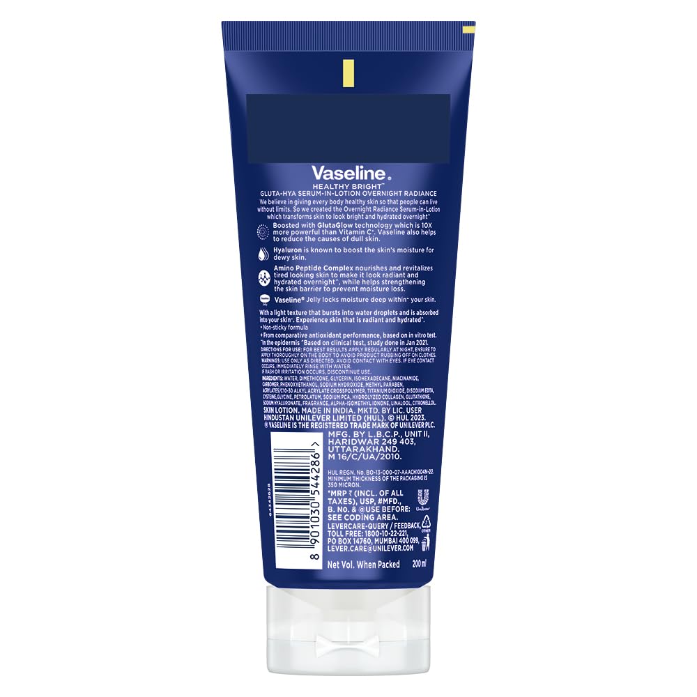 Vaseline Gluta-Hya Overnight Radiance, Serum-In-Lotion, Boosted With Amino Peptide, 200ml