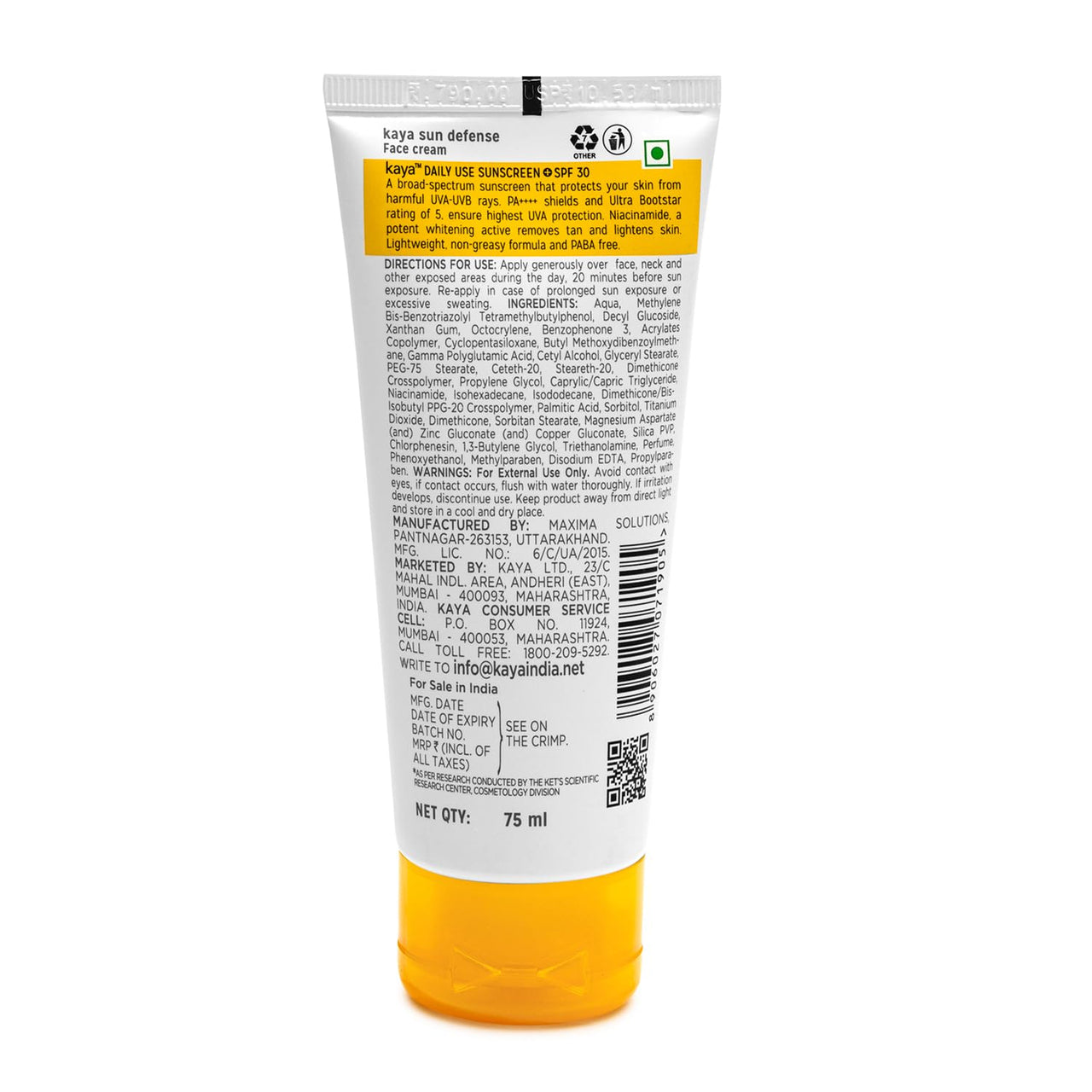 Kaya Clinic Daily Moisturizing Sunscreen Cream SPF30 75ml | 5 Star Boots Rating | UV Protection | Hydrates Skin | Lightweight | Non Sticky | For All Skin Types