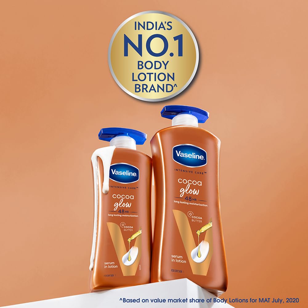 Vaseline Cocoa Glow Serum In Lotion, 600 ml | 100% Pure Cocoa & Shea Butter for Glowing & Soft Skin