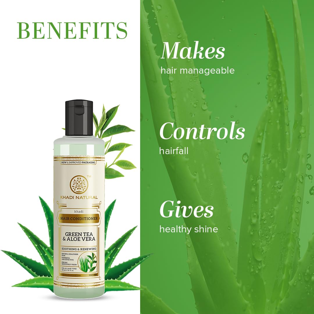Khadi Natural Green Tea & Aloe Vera Hair Conditioner | Hair Conditioner For Controlling Hair Fall | Anti-Hair Fall Conditioner | Sls & Paraben Free | Suitable For All Hair Types | 210Ml, 1 Count