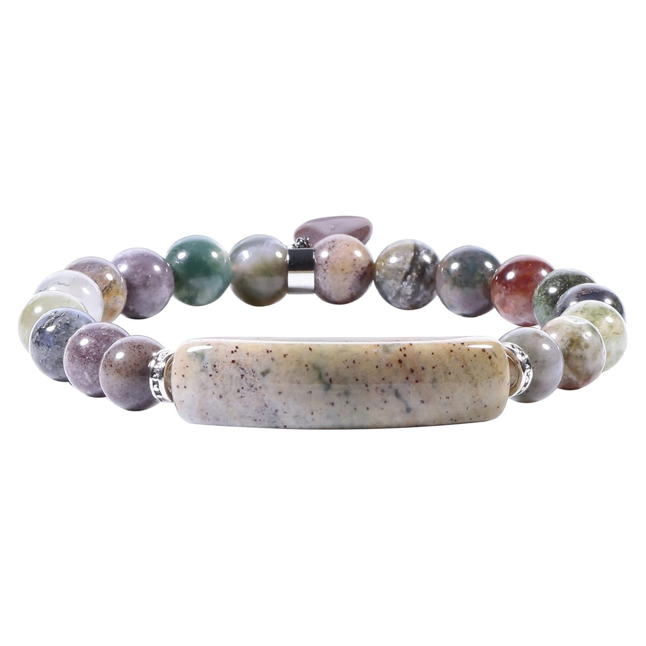 TUMBEELLUWA Healing Stone Bracelet 8mm Beads Chakra Crystal Energy Heart Charm Bracelet Handmade Jewelry for Women #5 indian agate crystal stone