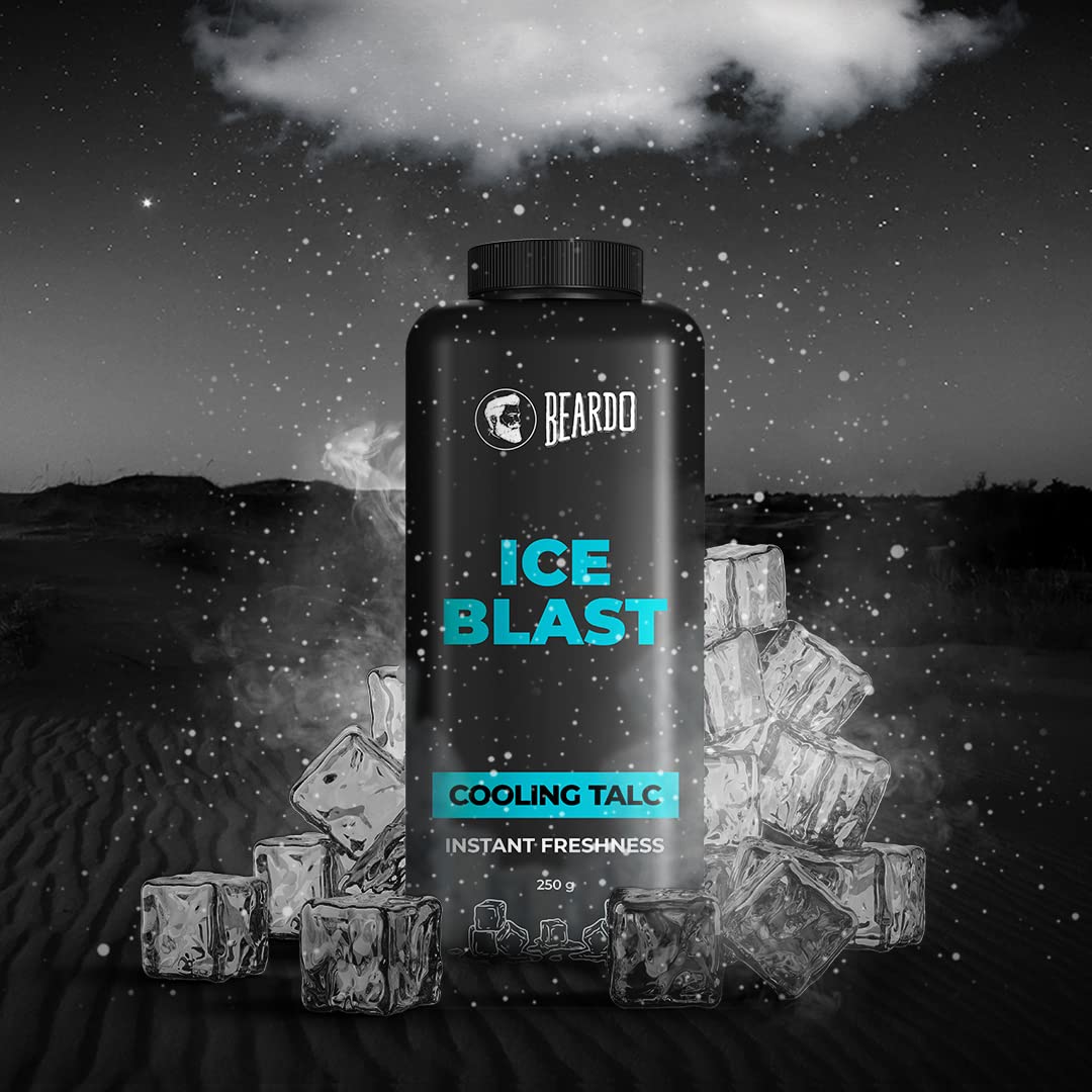 Beardo Ice Blast Talc Powder for men, 100g | INSTANT ICY COOLING Talcum Powder Men | Combat heat with Menthol | Goodness of Aloe vera & Vitamin E for Instant Freshness