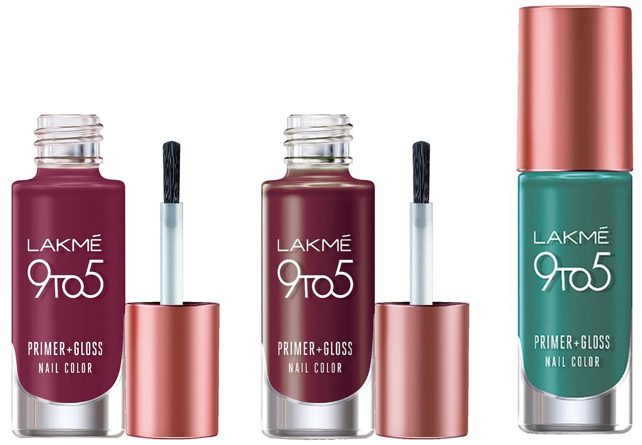 LAKMÉ 9 To 5 Primer + Glossy Finish Nail Colour & 9To5 Primer + Glossy Finish Nail Colour, Desert Rose, 6 Ml & 9 To 5 Primer + Glossy Finish Nail Colour, Teal Deal, 6 Ml