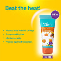 Olivia Sunscreen SPF 50 with UVA, UVB Protection | Sunscreen SPF50 for Oily Skin | No White Cast | Ultra Protect++ Lightweight Sun Screen for Summer | Unisex Body Lotion for Glowing Skin | 50g