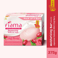 Fiama Moisturizing Soap Bar, Japanese Hokkaido Milk & Goji berry, Soap Pack of 3, Non-Sticky Moisturized Skin, 1/3rd Skin Moisturizers, Vitamin F, Fragrant Freshness