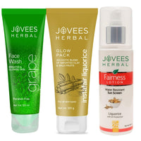 Jovees Herbal Grape Fairness Facewash 120 ML, Insta Fair Liquorice Glow Pack 120 g, Fairness Lotion SPF 25 100 ML For Dull Skin Set Of 3