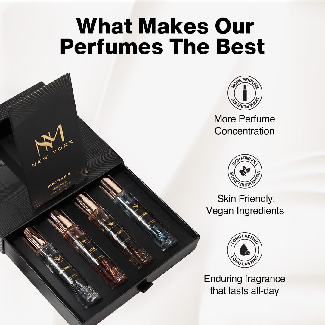 Nourish Mantra NM New York Metropolis Luxury Perfume Set Of 4 | perfume for man | birthday gift for friend | Perfume For Men long lasting smell | 15 ml Each