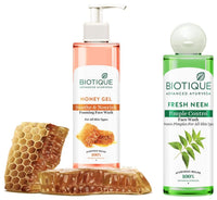 Biotique Bio Neem Purifying Face Wash, 200ml & Honey Gel Refreshing Foaming Face Wash, 200ml