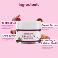Aravi Organic Beetroot Lip Scrub with Shea Butter & Cocoa Butter – For Dark, Chapped & Pigmented Lips – Suitable for Men and Women – 15 gm