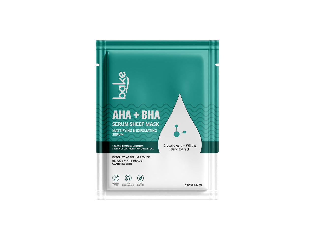 BAKE AHA BHA Sheet Mask for Glowing Skin, Pigmentation, Dark Spots & Tan Removal | Reduces Acne, Acne Scars & Dark Spots | For Men & Women | 20ml