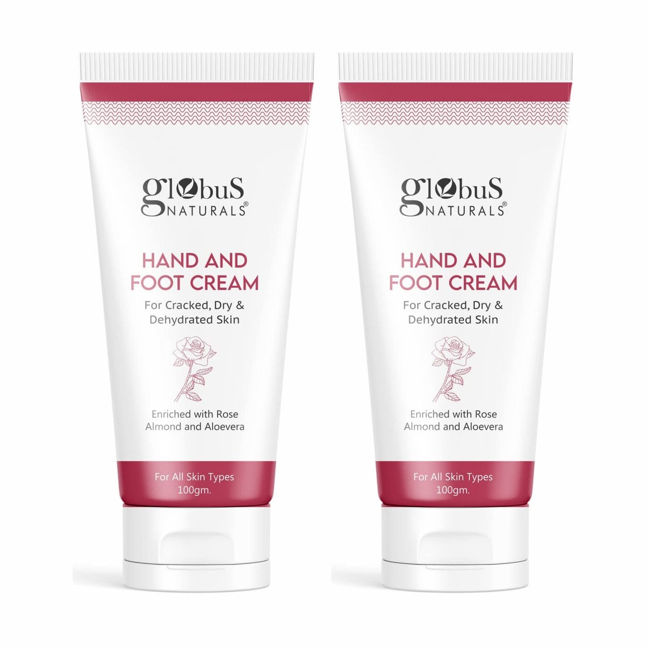Globus Naturals Nourishing Hand & Foot Cream, Enriched with Rose & Anantmool, For Nourished, Moisturised Hands & Feet, Suitable for All Skin Types 100 gms (Pack of 2)