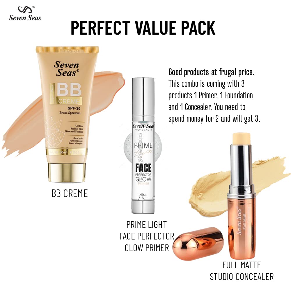 Seven Seas Face Makeup Set For Fair Skin Tone Daily Use Makeup Pack OF 3 (Skin)