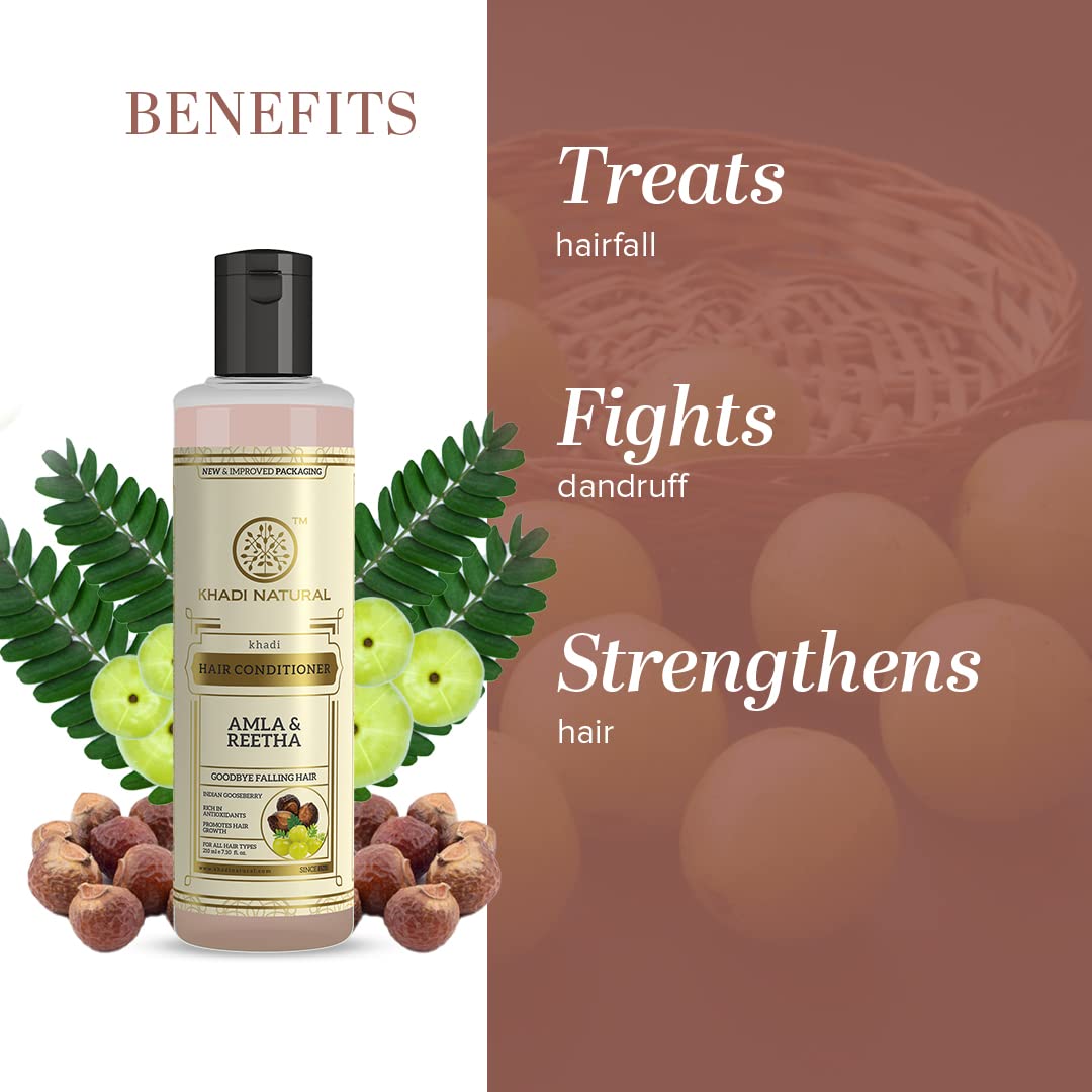 Khadi Natural Amla and Reetha Hair Conditioner 210ml, For Hair Fall Rescue, Nourishes dry and damaged hair