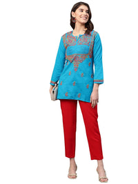 Ada Women's  Cotton Top Hand Embroidered Lucknowi Chikankari Tunic Kurti