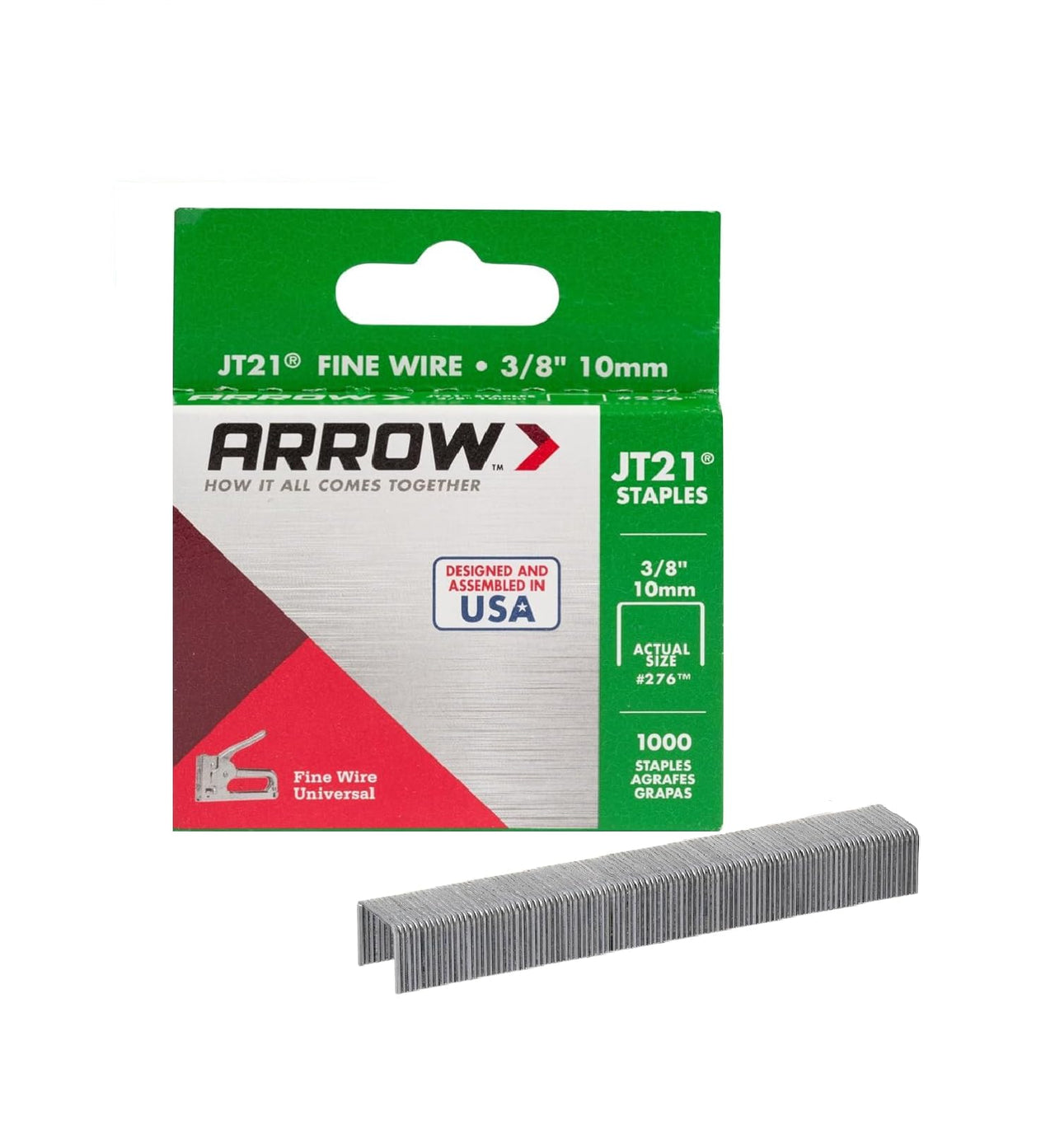 Arrow 276 JT21 Thin Wire Staples for Staple Guns and Staplers, Use for Upholstery, Crafts, General Repairs, 3/8-Inch Leg Length, 7/16-Inch Crown Width, 1000-Pack 1000 Count (Pack of 1)