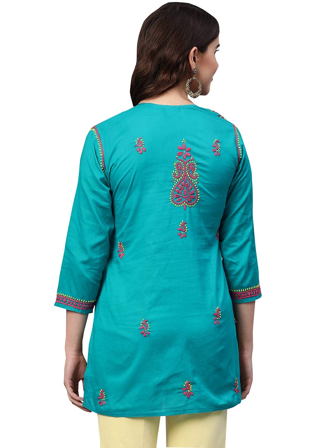 Ada Women's  Cotton Top Hand Embroidered Lucknowi Chikankari Tunic Kurti
