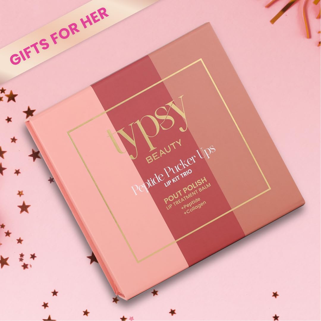 Typsy Beauty Pout & Polish Lip Balm Kit Trio | Hydrating with Peptides & Collagen | Deep Moisture with Cooling Metal Applicator | Strawberry Cheesecake, Raspberry & Caramel Toffee | 8ml