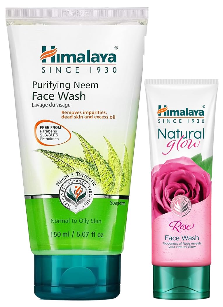 Himalaya Natural Glow Rose Face Wash, 100ML INDIA&Himalaya Herbals Purifying Neem Face Wash, 150ml