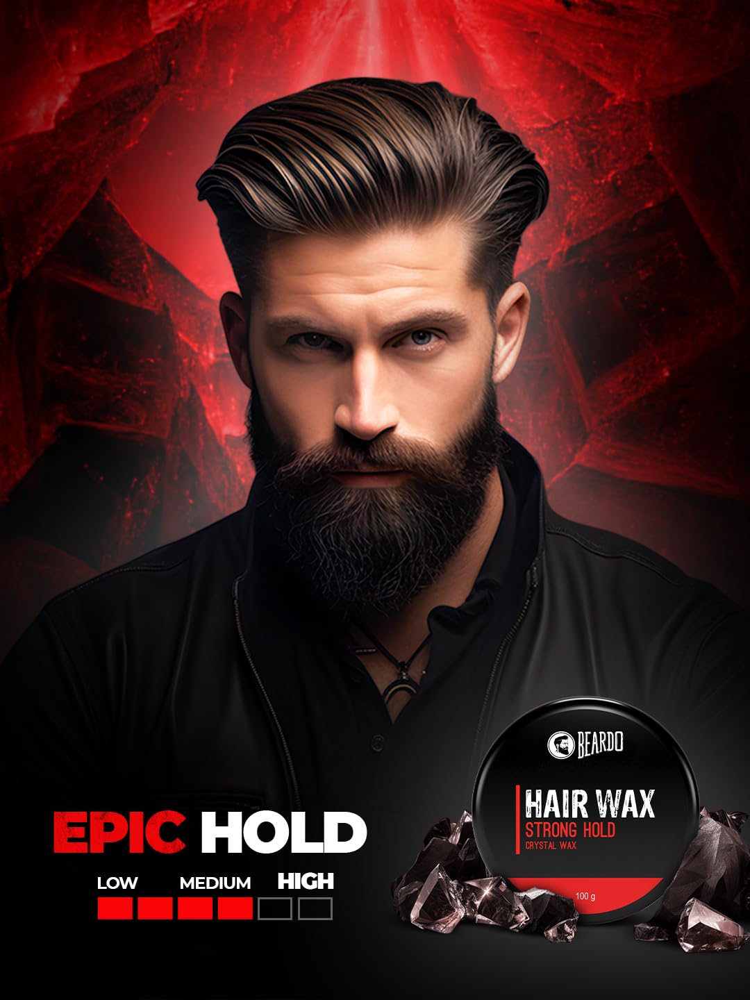 Beardo Stronghold Hair Wax For Men, 100 gm | Crystal Hair Wax with Aloe Vera & Castor Oil | Hair Wax Men | Hair Styling Wax for Glossy Finish & Shine | Strong Hold Hair Wax