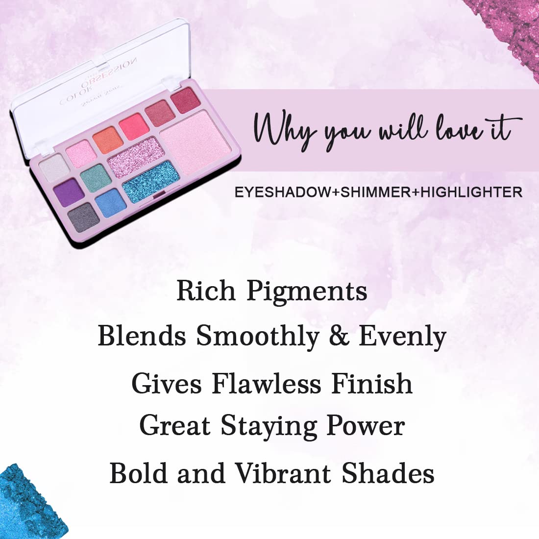 Seven Seas Color Obsession Eyeshadow 13 Colors Glitter With Shimmer Look (Skin)