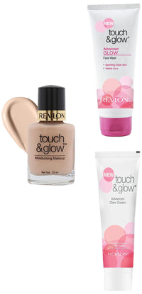 REVLON Touch And Glow Dewy Light Coverage Liquid Make Up, Ivory Mist, 20Ml & Touch And Glow Advanced Fairness Cream (75G) & Touch And Glow Advanced Fairness Face Wash, 100G